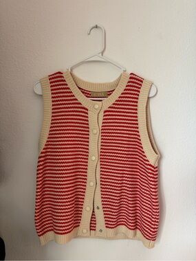 Lizard Thicket Red & Cream Striped Knit Button-Front Vest